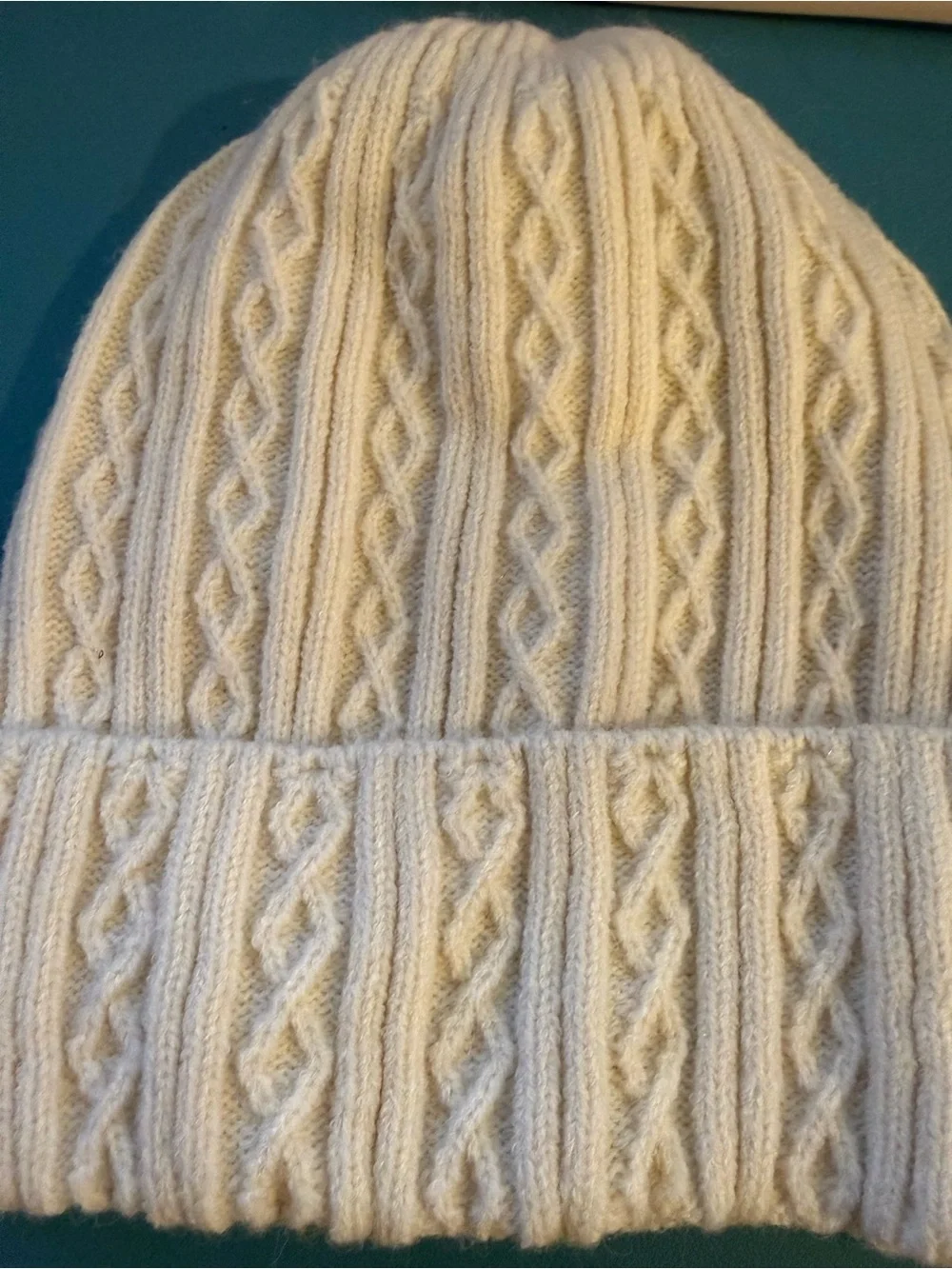 Cream Cable Knit Beanie with Dragonfly Pin